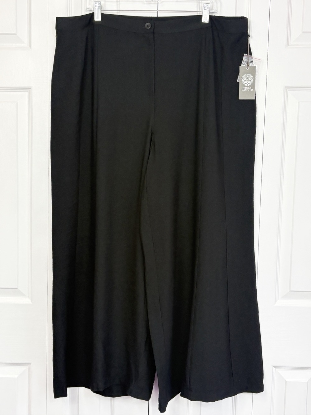 NWT Vince Camuto Textured Rich Black High Rise Dramatic Wide Leg Pants 2X
